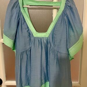 Anthropologie Blue and Green Blouse